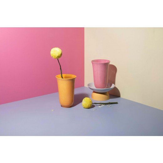 LyngbyPorcelnRhombevaseGul20cm-33