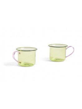 Hay - Borosilicate glass cup 2 stk - Light lime w. pink handle